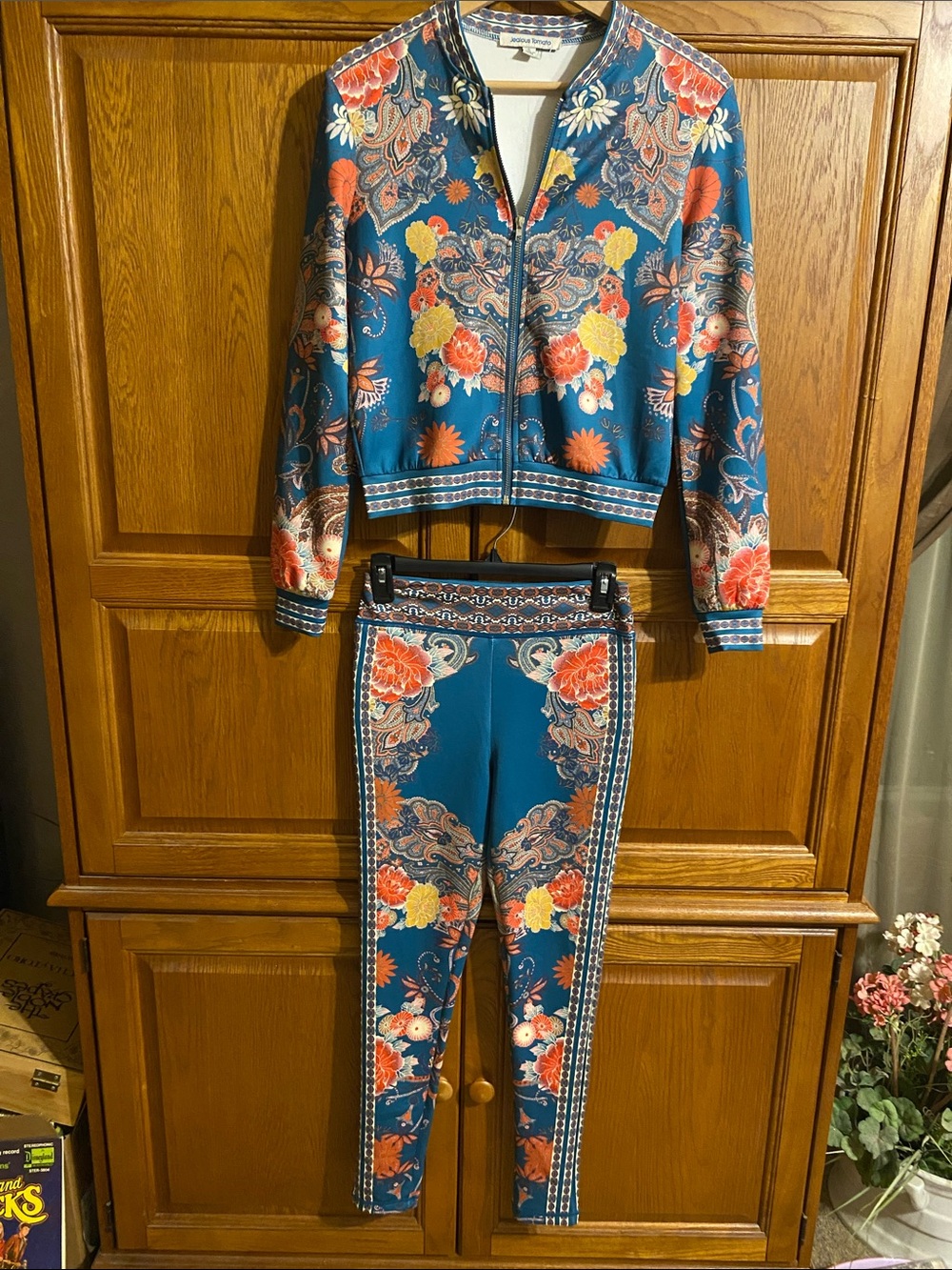 Jealous Tomato Teal Floral Zip Jacket & Joggers Set